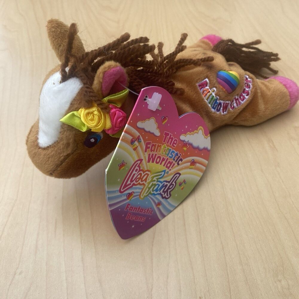 Vtg Lisa Frank Fantastic Beans Rainbow Chaser Horse Beanie Plush 8" Tags 1998